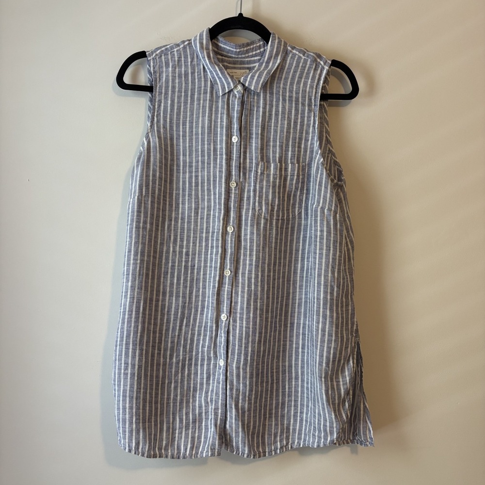 J Jill Love Linen Striped Button Front Tunic Tank M Petite Lagenlook Coastal